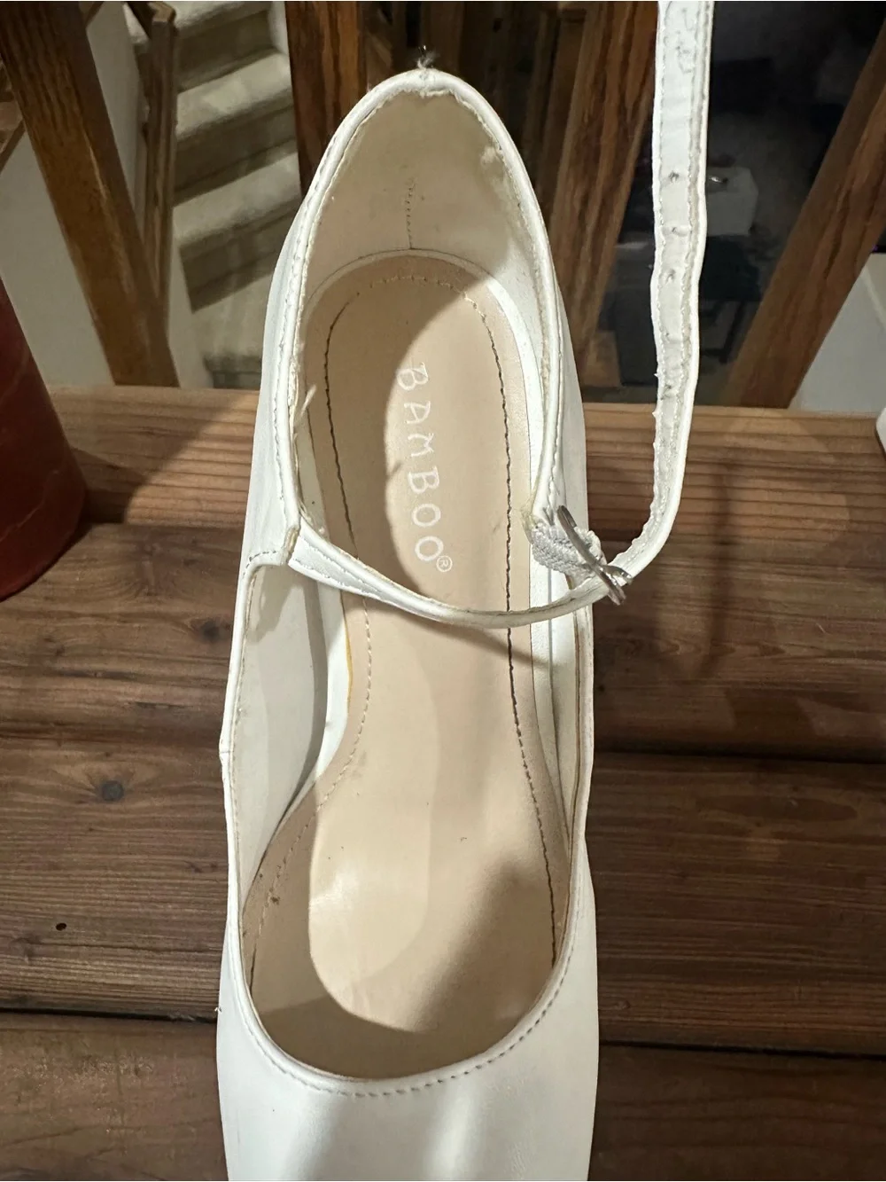 BAMBOO White Platform Mary Jane Chunky Block Heel